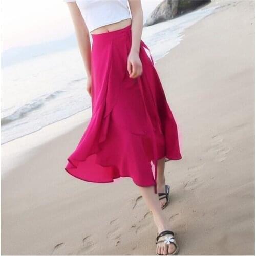 Boho Ruffles Summer Holiday Beach Skirts Women 2020 High Waist Chiffon Slim Long Skirt One Piece Split Skirt Plus Size M-7XL 8XL