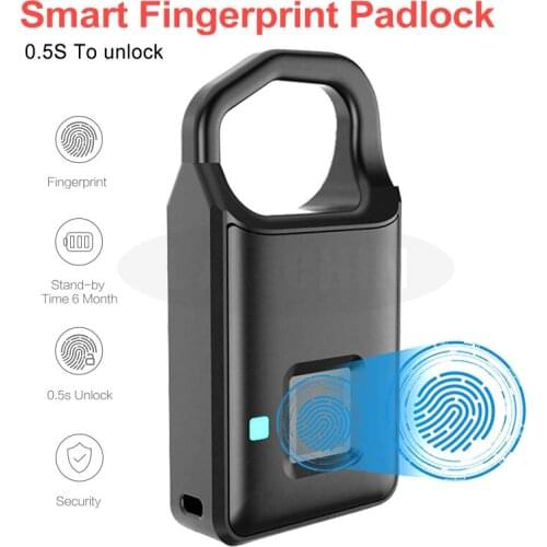 Fingerprint Lock USB Rechargeable Smart Keyless Anti-Theft Padlock Suitcase Door Lock Burglar Alarm Security Electronic Padlock