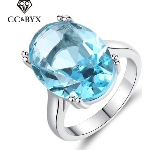 CC Luxury Jewelry Rings For Women Blue Oval Big Cubic Zirconia Stone Bridal Wedding Engagement Ring Charms Party Gift CC2091