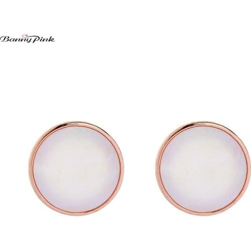 Banny Pink Wedding White Shell Stud Earrings For Women Chic Rose Gold Color Geometric Round Earrings Fashion Minimalist Jewelry