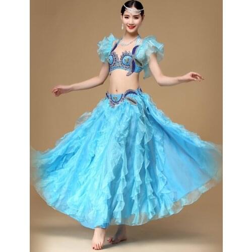 Lady Belly Dancing Suit Top Skirt Girls Dance Wear New Belly Dance Skirt Suits Female Bra Full-skirted Dress Costume D0836