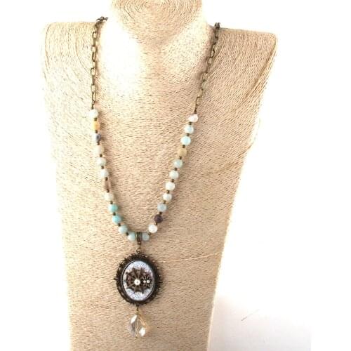 New Styles Fashion Jewelry Natural Stone Long Chain Crystal Pendant Necklaces For Women Ethnic Necklace