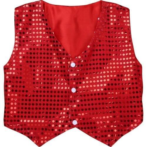 Boys Girls Sequin Dance Vest Waistcoat Show Costumes Dancewear Fashion Kids Vest Top Children Sequined Outfit Modern Tops