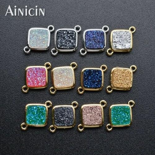 10pcs Many Colors Druzy Crystal Black Blue White Pink Color Connectors Fashion Jewelry Making Findings