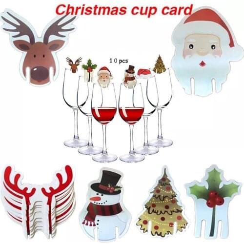 10pcs/pack Christmas Red Wine Glass Cup Wood Cards Decoration Labels DIY Party Bar Decor Supplies
