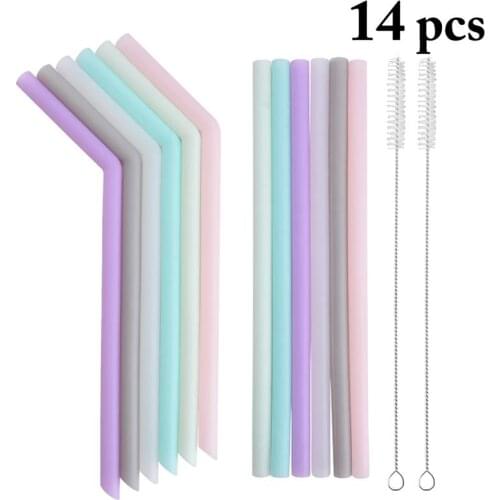 12PCS Silicone Straw Portable Reusable Folding Drinking Straw Extra Long Flexible Straws with Clean Brush