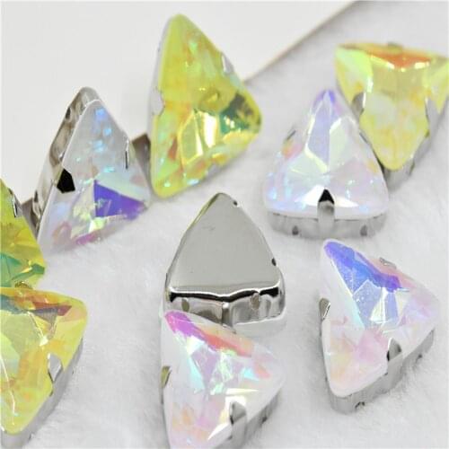 18mm Triangle Citrine Mocha AB with silver claw strass sew on flatback rhinestones for handcrafts