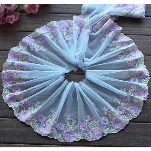 2 Yards Lace Trim Purple Flower Embroidered Tulle Lace 7 Inches Wide High Quality