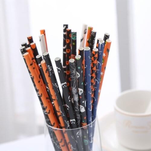 25PCS Halloween Paper Straws Pumpkin Ghost Skull Decoration for Kitchen Home Drinking Straw Halloween Props Party Supplies Gifts