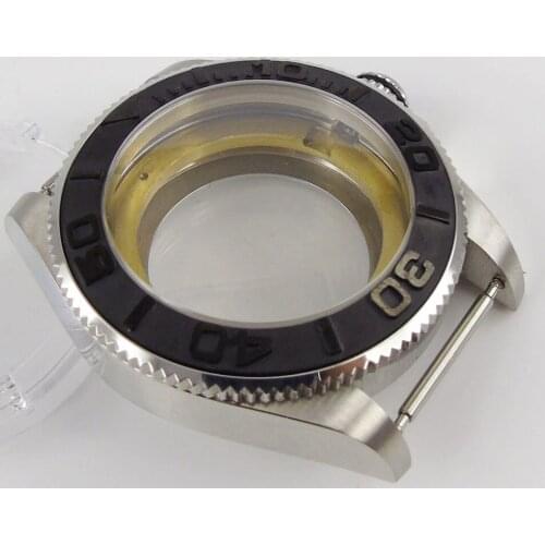 43mm Sapphire glass ceramic transparent Black Watch Case fit Miyota 82 series movement