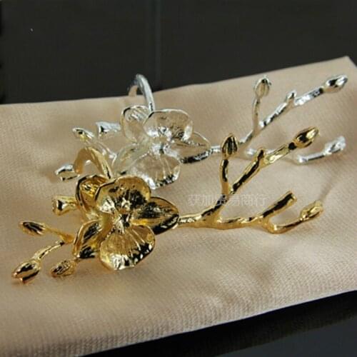 Kitchen Dining Table Decoration Accessories Restaurant Alloy Metal Golden Silver Plum Napkin Rings