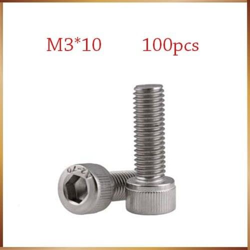 Free Shipping 100pcs/Lot Metric Thread DIN912 M3x10 mm M3*10 mm 304 Stainless Steel Hex Socket Head Cap Screw Bolts