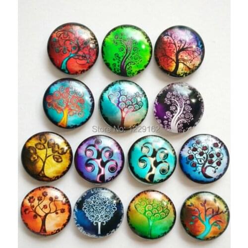 Free shipping (14pcs/lot) Colorful Trees Round Crystal Glass fridge magnet Cartoon plant message sticker Kitchen home Decoration