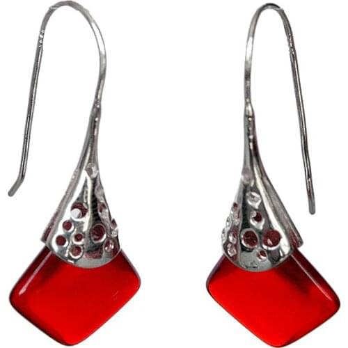Free Shipping Ladys unique 925 Silver red Jade designed Earrings 11/2"