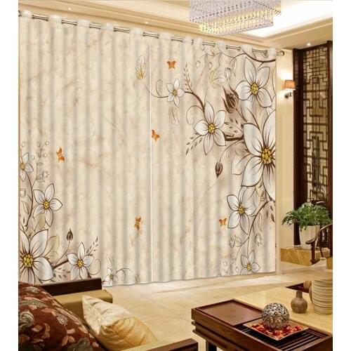 Beige Flowers Curtains For Bedroom Custom Any Size Curtain Blackout Curtain Living Room Drapes Cortinas