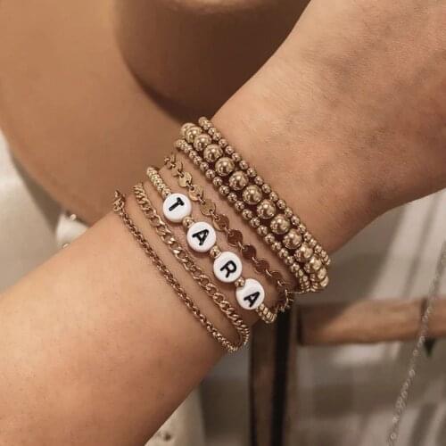 DIY letter bracelets Boho Name Bracelet Men Women Handmade Personalized Custom Disc Beads Letter Stainless steel charm bracelet