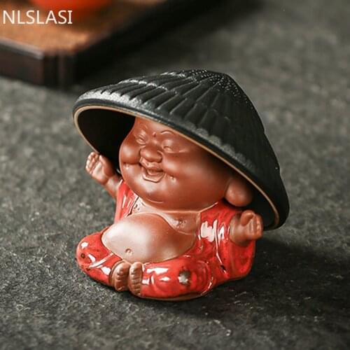 1 PCS Purple Clay Tea Pet Ornaments Monk Small Buddha Statue Monk Figurine tea set Accessories Boutique Tea Table Decoration