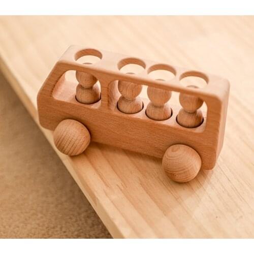 1Set NEW Baby Wooden Peg Dolls Beech Bus Montessori Educational Safe Toys Puzzle Game 0-3 Years Old Children Car Birthday Gifts