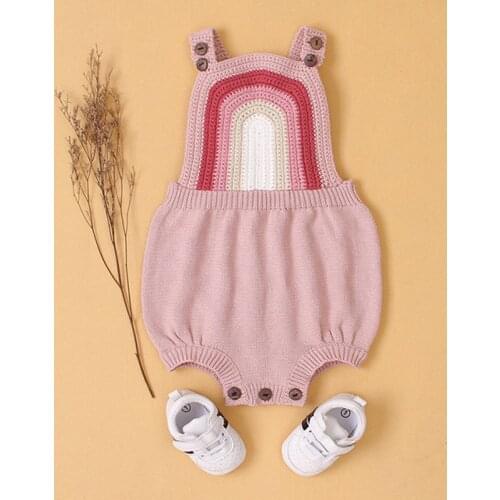 Baby Girls Rainbow Braces Rompers 2020 New Autumn Infant Baby Romper Newborn Baby Girl Clothes Triangle Knitting Rompers