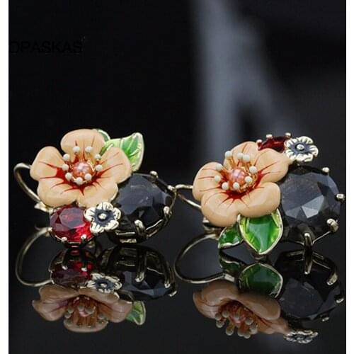 Enamel Glaze Flowers Hook Earrings with Zircon Deocr Elegant Design Lightweight Durable Long Lasting for Daliy Life PT
