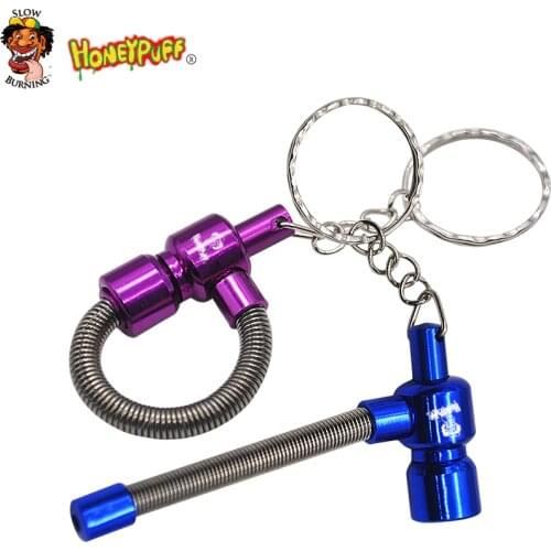 HONEYPUFF Key Chain Metal Spring Smoking Pipe Tobacco Mini Pipes Disguise Creative Pipe 75MM Long