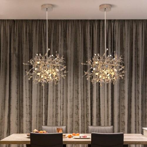 Interior Designer Modern Creative Stainless Steel Round Leaf Shape Chandelier Bar Counter Restaurant Shopping Mall Photo Studio