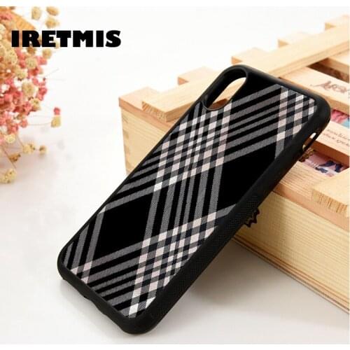 Iretmis 5 5S SE 6 6S Soft Rubber phone case cover for iPhone 7 8 plus X Xs 11 Pro Max XR Scottish fabric fashion luxury designer
