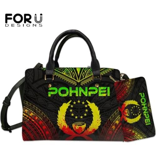 FORUDESIGNS Vintage Women Shoulder Bags Set Pohnpei Polynesian Pattern Ladies Casual Totes Bag Large Leather Handbags Clutch Sac