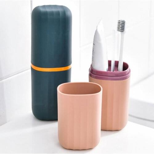 Contrast Color Portable Wash Cup Compartments Toothbrush Toothpaste Storage Box