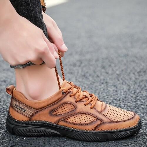 Leather Shoes Sapatos Masculinos De Couro Genuino Zapatos Informales Hombre Casual Men Shoes Black Breathable Mens