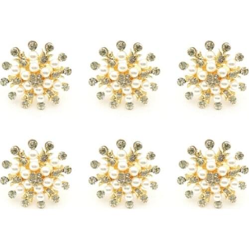 Napkin Rings Set of 6-Flower Pearl Rhinestone Napkin Ring Holder for Wedding Party Home Dining Table Linen Accessories