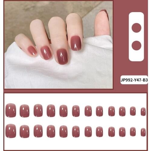 Fake press on nails Short Round Solid Color Nail Stickers Finished manicure 24 Pcs artificial nails With Glue