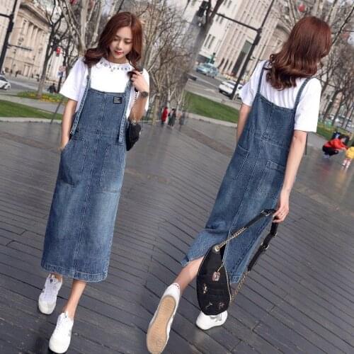 New womens dresses denim fabric suspenders dresses women clothing summer/autumn clothing european jeans dress