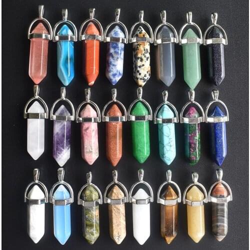 Wholesale 24pcs/lot 2020 high quality assorted natural stone mixed pillar charms chakra Pendants & necklaces for making free