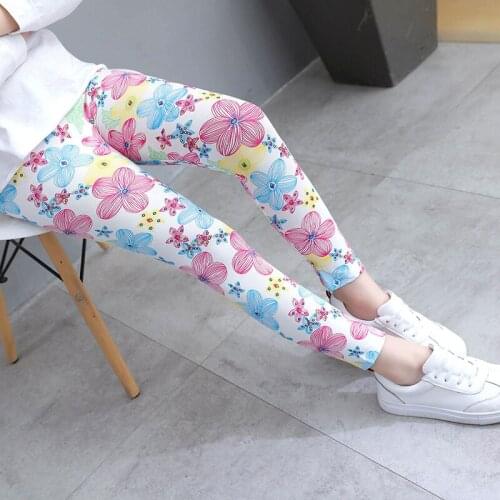 2-10 Years Girls Leggings Children Modal Cotton Trousers Girls Spring Summer Thin Clothing Kids Floral Printing Pants