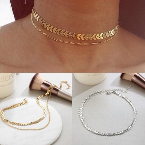 2021 New Fashion Chain Choker Two Layers Necklaces Fishbone Airplane Shape Charm Necklace Flat Chain jewelry Gifts