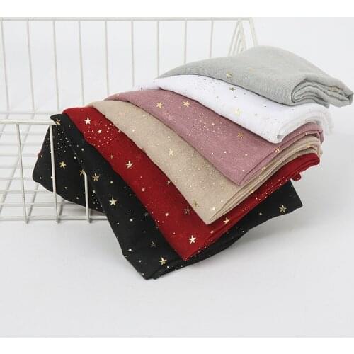 New Plain Cotton Scarf Women Hijab Shiny Star Scarves Long Shawl Foulard Muslim Headband Islamic Turban 180*75cm