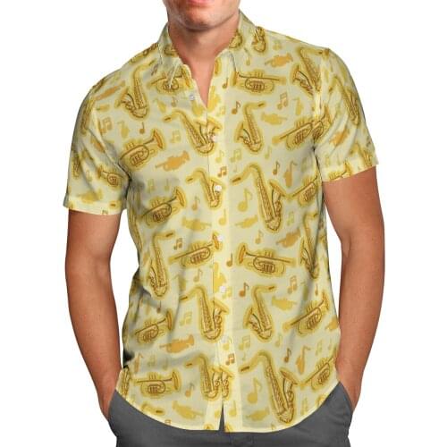 Saxophone Jazz 3D Print Beach Hawaiian 2021 Summer Shirt Short Sleeve Shirt Streetwear Oversized 5XL Camisa Social Chemise Homme