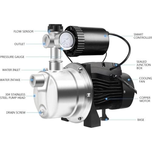 220V Cold and Hot Water Booster Pump Household Automatic Self-priming Pump Tap Stainless Steel High Pressure Electric JET-280H
