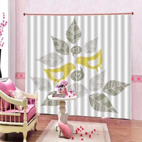 Simple Plant Leaf Print Curtain For Living room Bedroom Polyester Fabric Blackout Window Drapes Decor Sets 2 Panels With Hooks