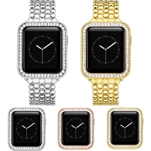 Diamond Protective Case Set and Band for Apple Watch 6 SE 5 4 3 2 40mm 44mm 38mm 42mm High Quality Bumper Stainless Steel Straps