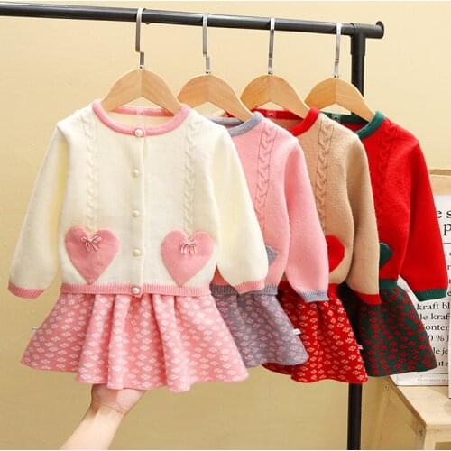 Christmas Costume 2021 Autumn Winter Long Sleeve Sweater + Floral Skirt 2Pcs Suit for Baby Girls Outfits Childrens Clothing Set