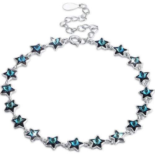 SILVERHOO 925 Sterling Silver Embellished With Crystals From Austria Cast of Stars Adjustable Bracelet Hot Sale Fine Jewelry
