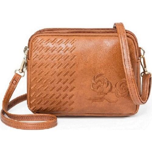 Embroidery Flower Shoulder Bag Women Vintage PU Leather Crossbody Bag Multifunction Messenger Bag Small Square Bag sac