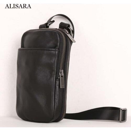 Alisara Women Cell Phone Bag First Layer Cow Leather High Quality Ladies Mini Crossbody Pack Small Storage Hang Neck Chest Bags