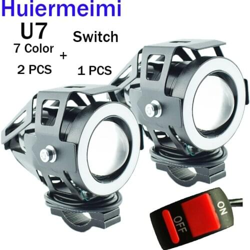 Huiermeimi 2pcs Motorcycle U7 LED headlight 7 Colors Motorbike driving fog Lamp high bright Auxiliary Work Lights moto head lamp