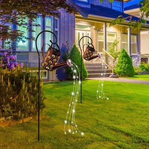 LED Kettle Solar Powered Light Metal Watering Can Sprinkle Fairy Lamp Garden Decoration Park Landscaping Lighting