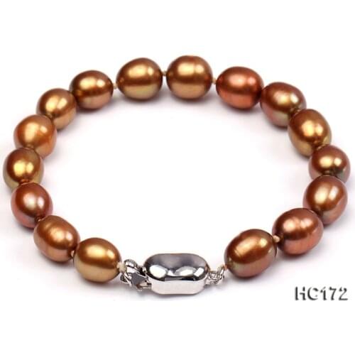 Unique Pearls jewellery Store Charming AA 7-8MM Brown Color Rice Freshwater Pearl Bracelet 18cm 925 Silver Clasp