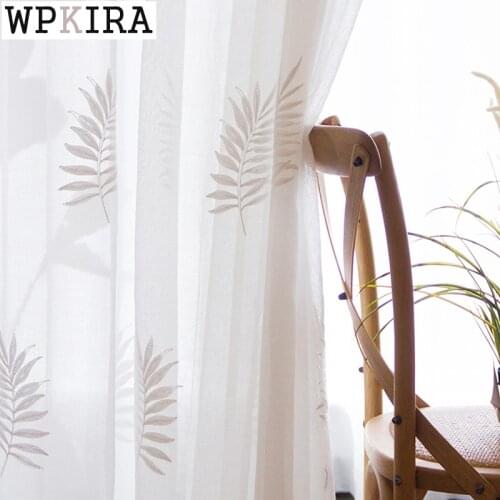 Pastoral Fresh White Leave Embroidery Sheer Curtain for Living Room Voile Drape French Window Kitchen Blinds S151#E