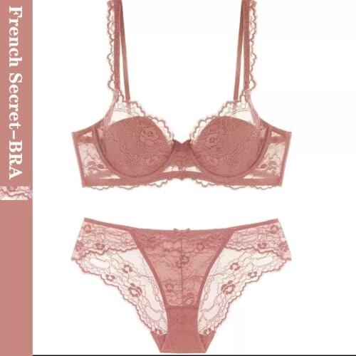 [Young] European and American Sexy Birth Year Red Eyelash Lace Large Size Bra Set Thin Cotton Comfortable Female See-through